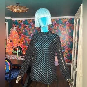 Black Sheer Checkered Long Sleeve Top